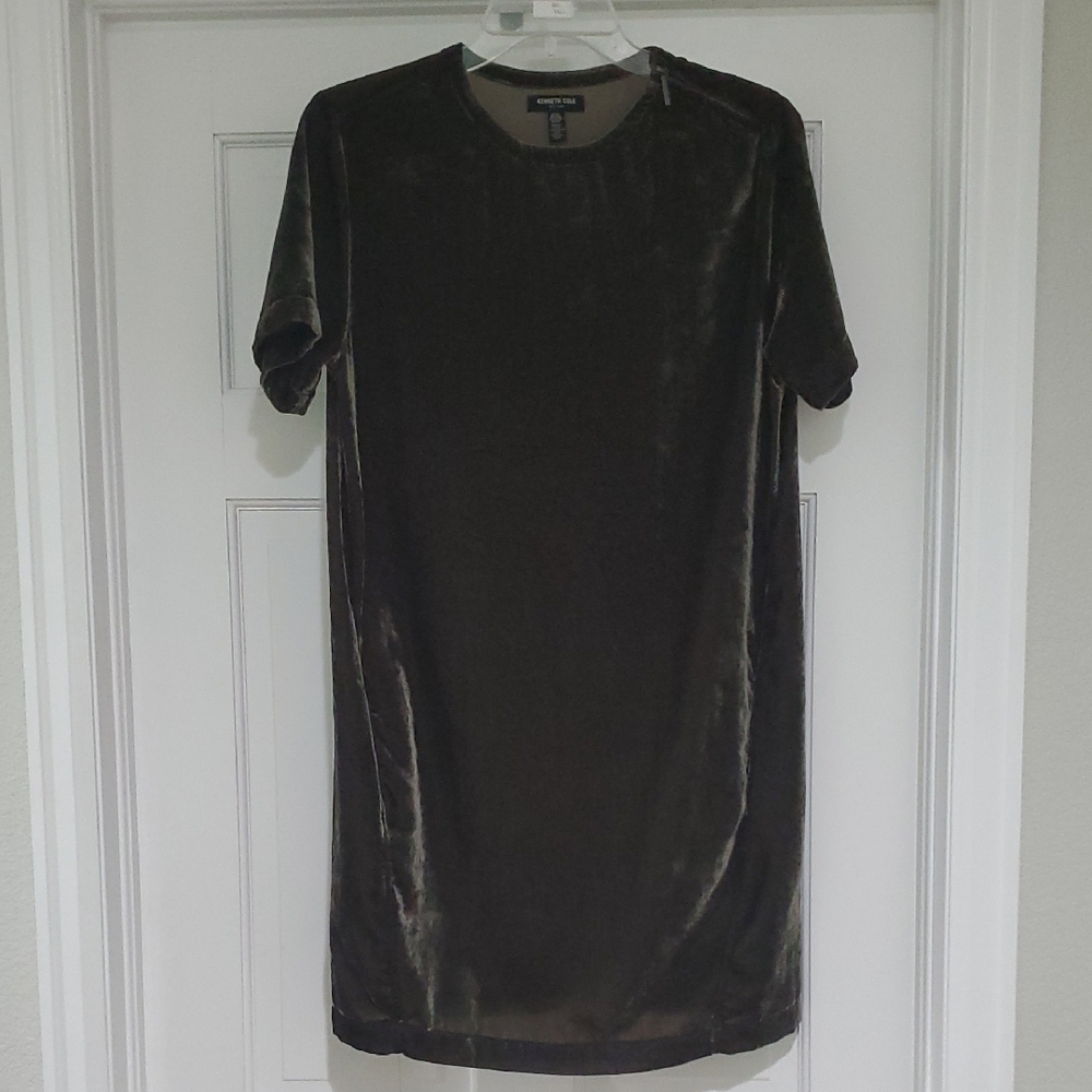 Kenneth Cole Army Green Velvet Short Sleeve Dress Sz XS(0-4)